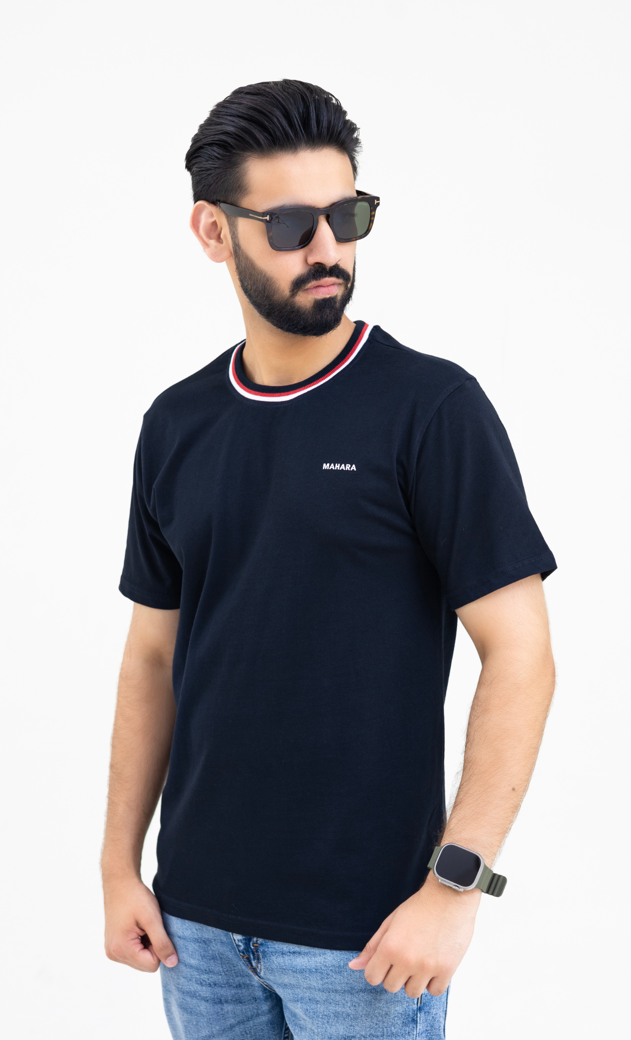 Ebony Black (Red/White Crew) - Premium Soft T-Shirt