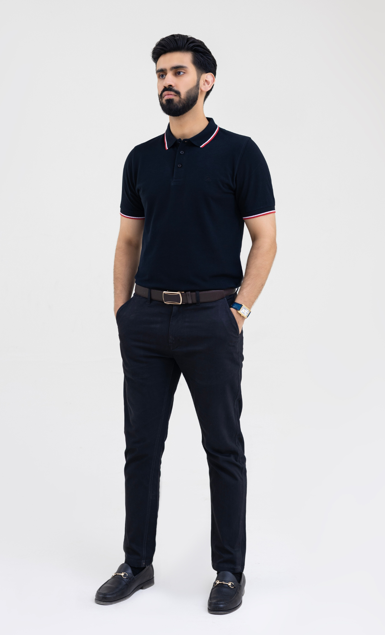 Ebony Black (Red/White Tipping) - Premium Soft Polo