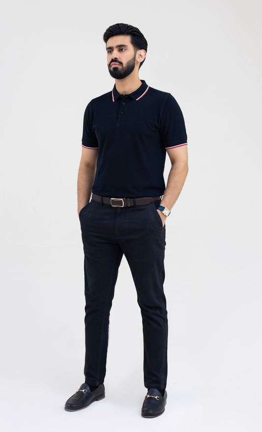 Ebony Black (Red/White Tipping) - Premium Soft Polo