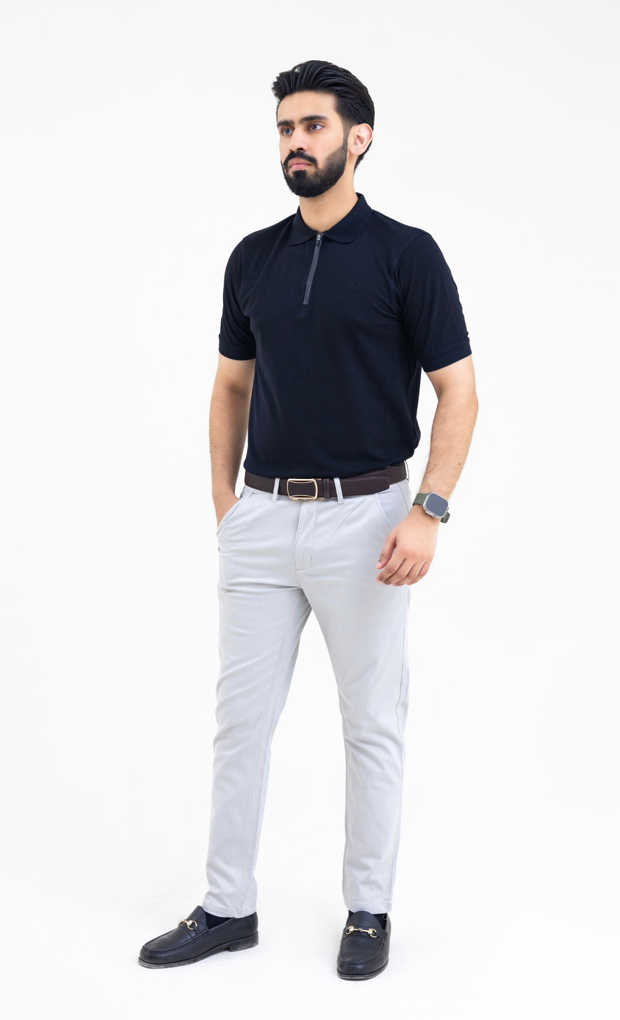 Jet Black Zipper - High Performance Polo