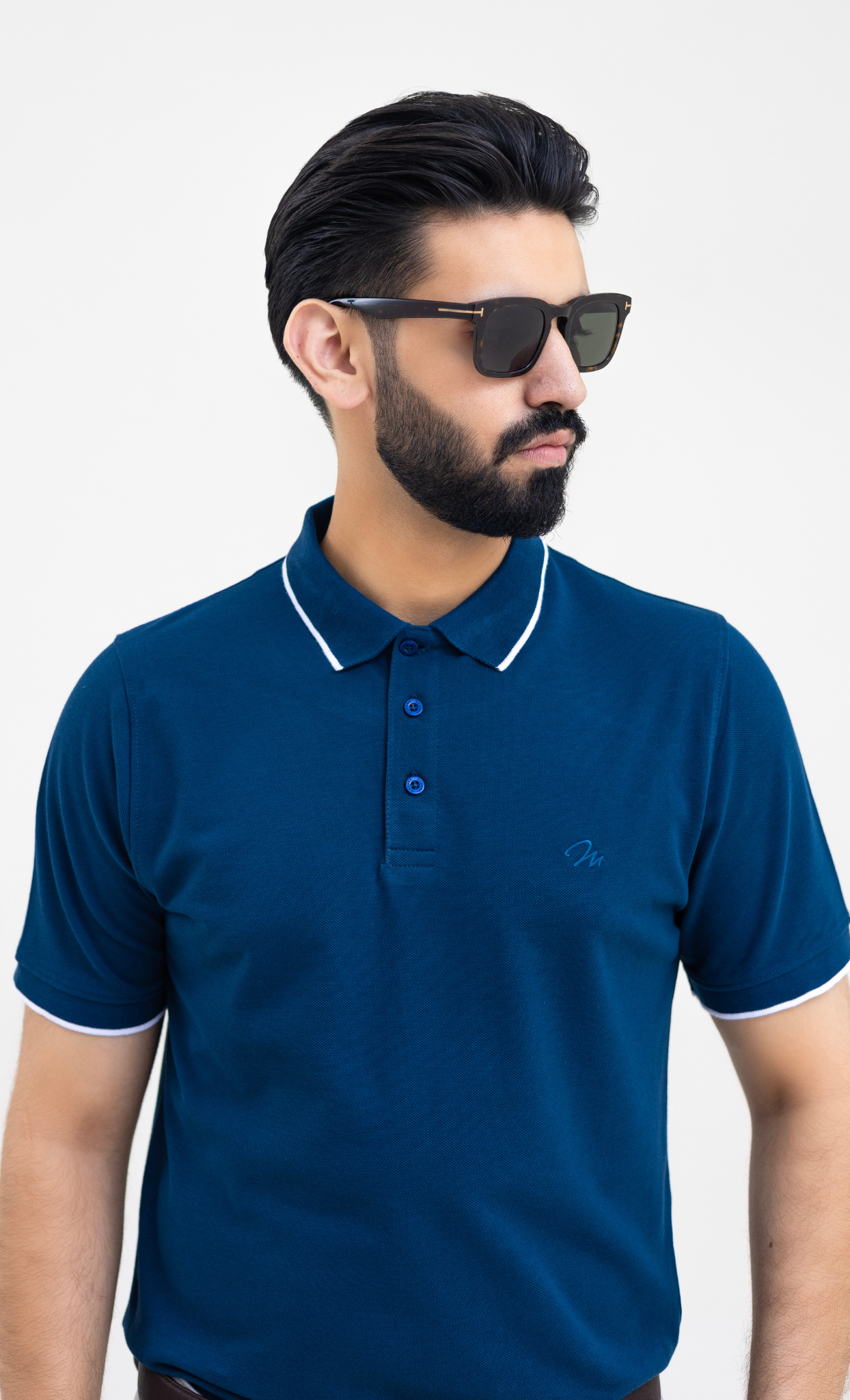 Navy (White Tipping) - Premium Soft Polo