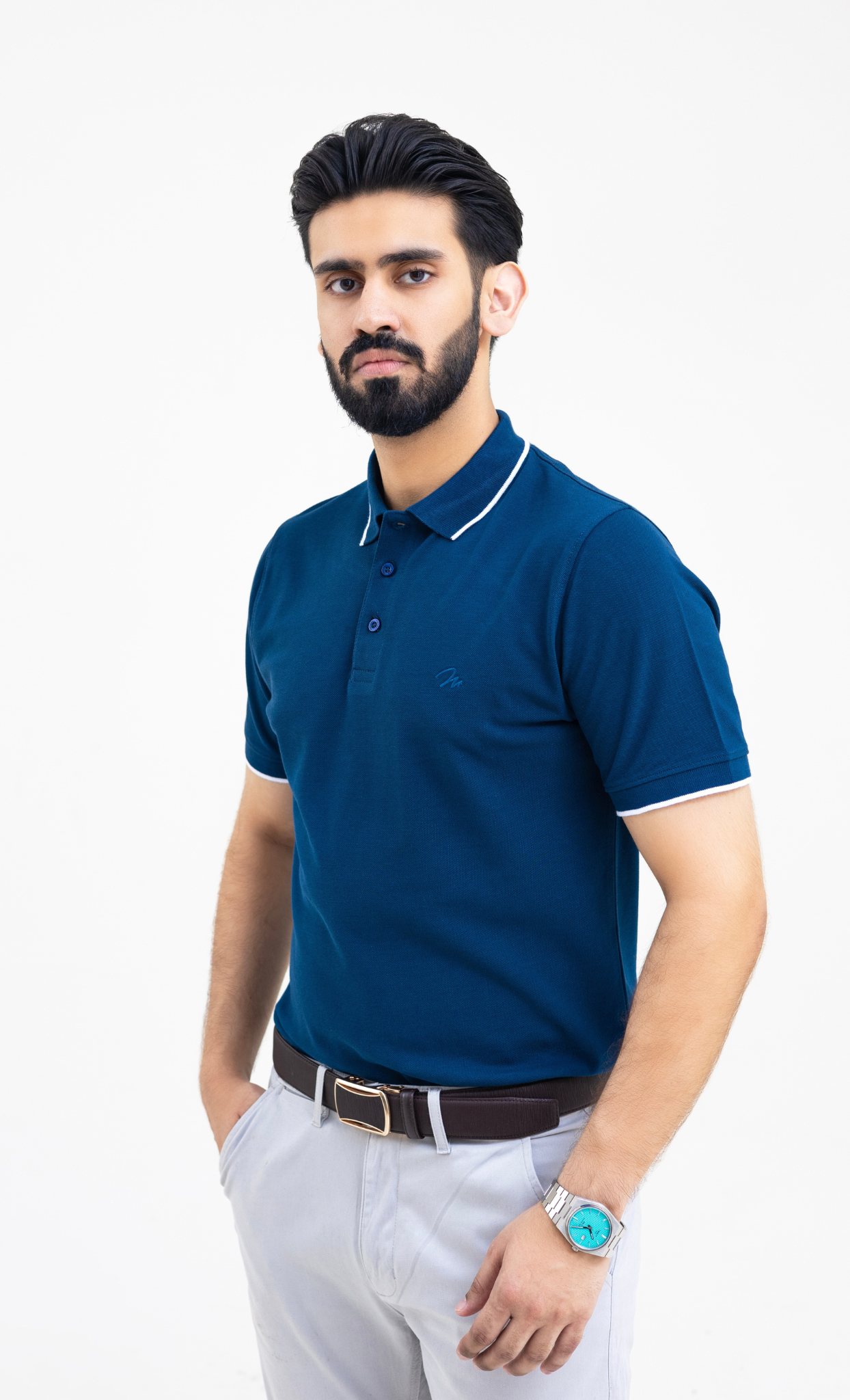 Navy (White Tipping) - Premium Soft Polo