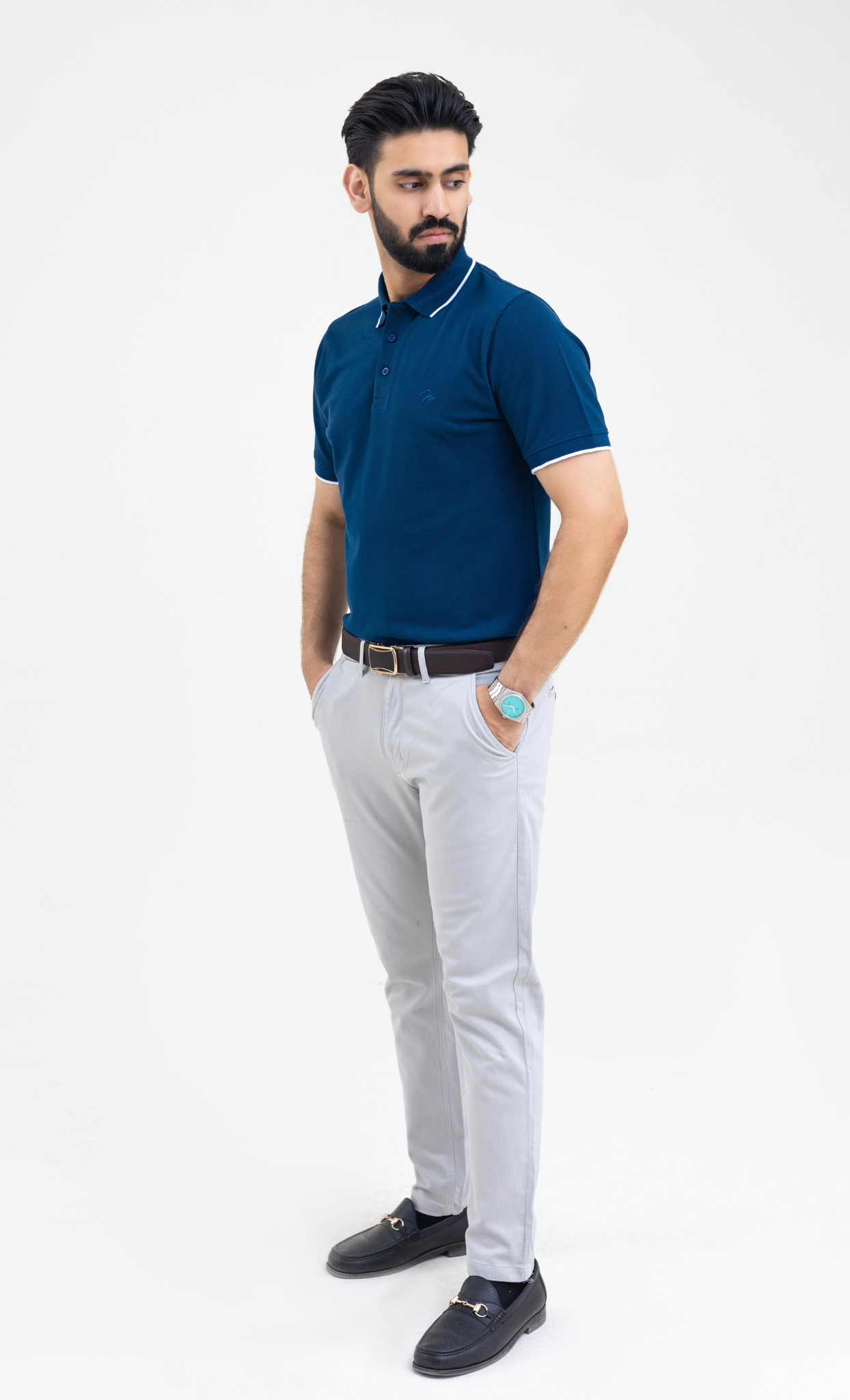 Navy (White Tipping) - Premium Soft Polo
