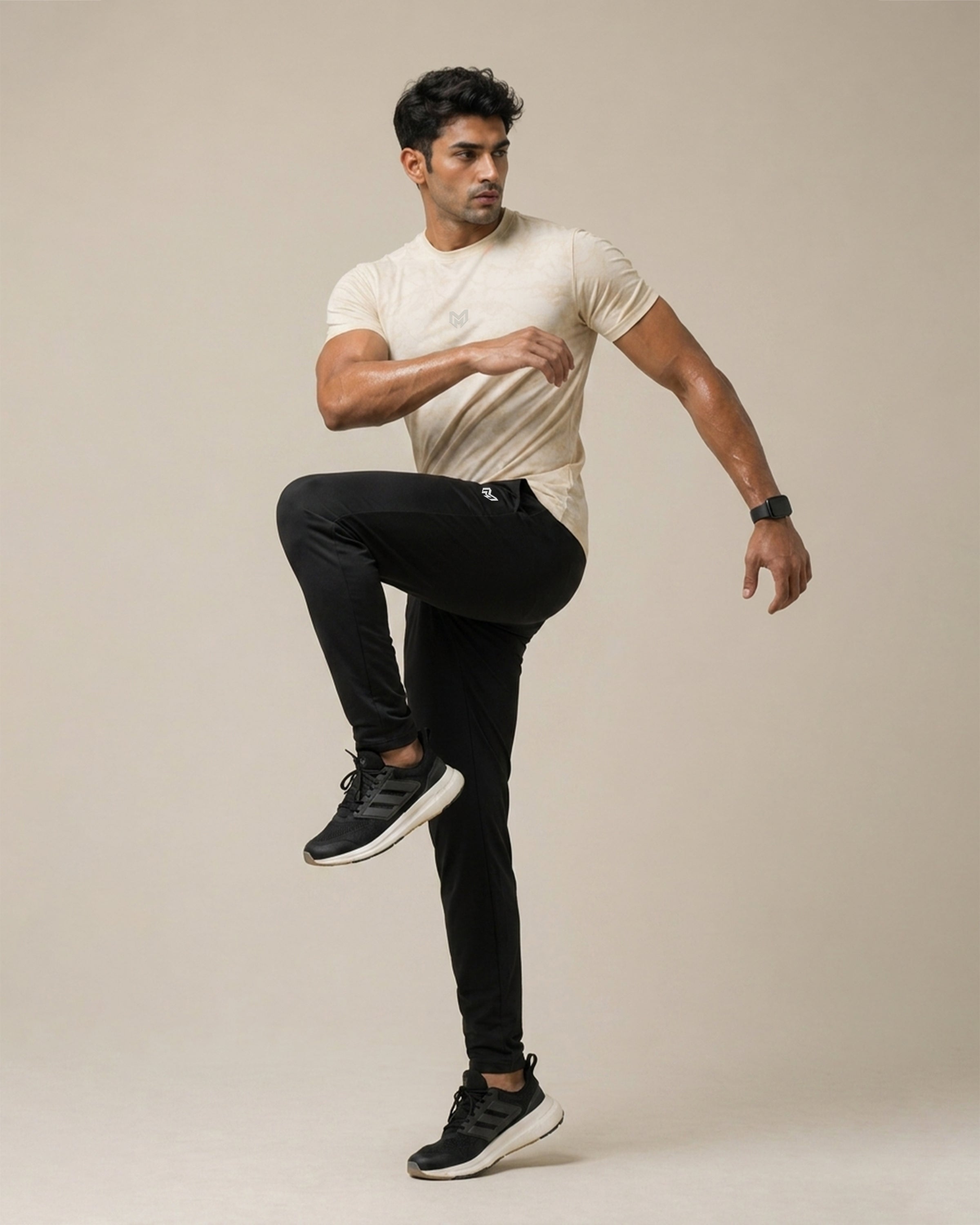 Beige - Nod Mesh Printed Tee Shirts