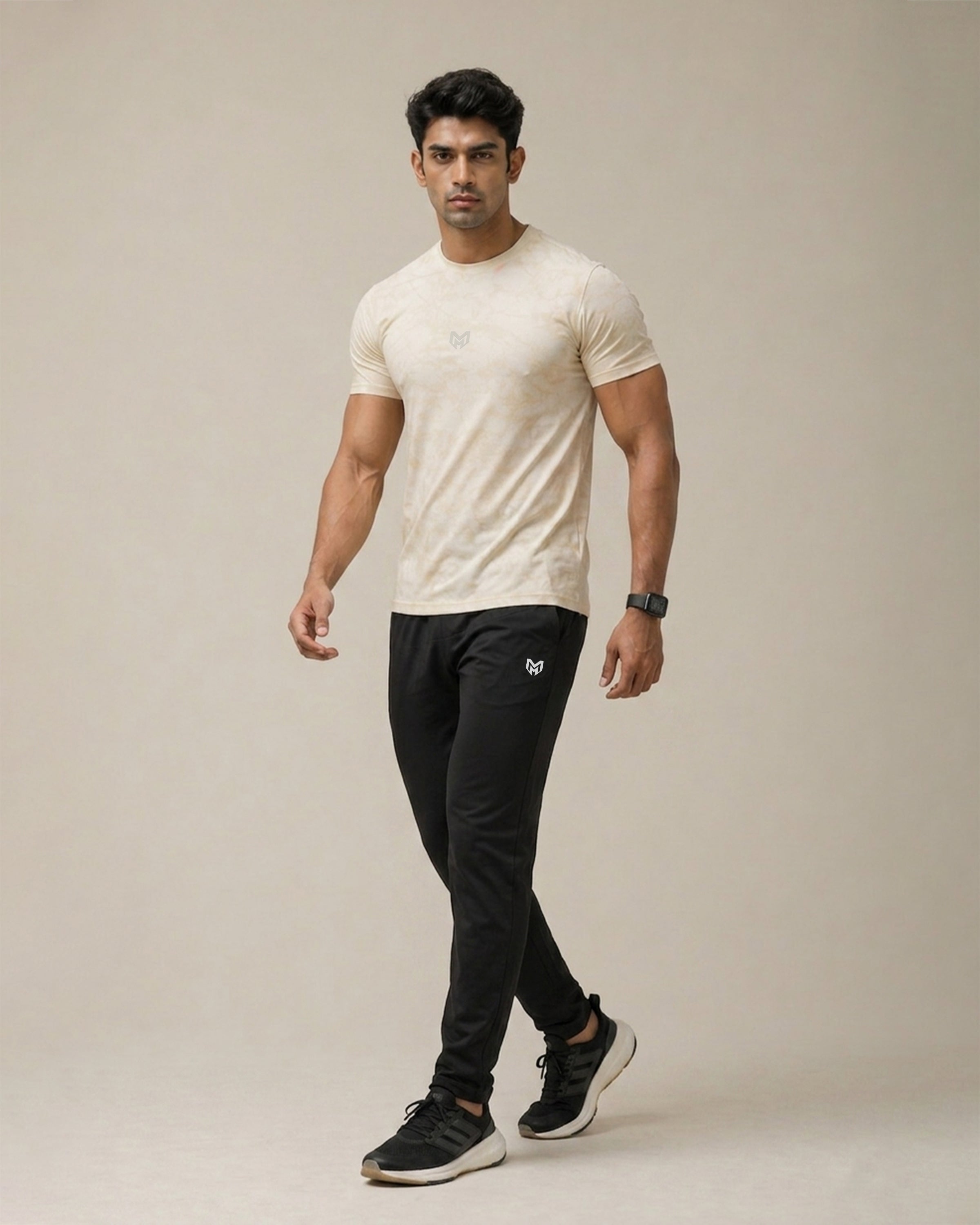 Beige - Nod Mesh Printed Tee Shirts