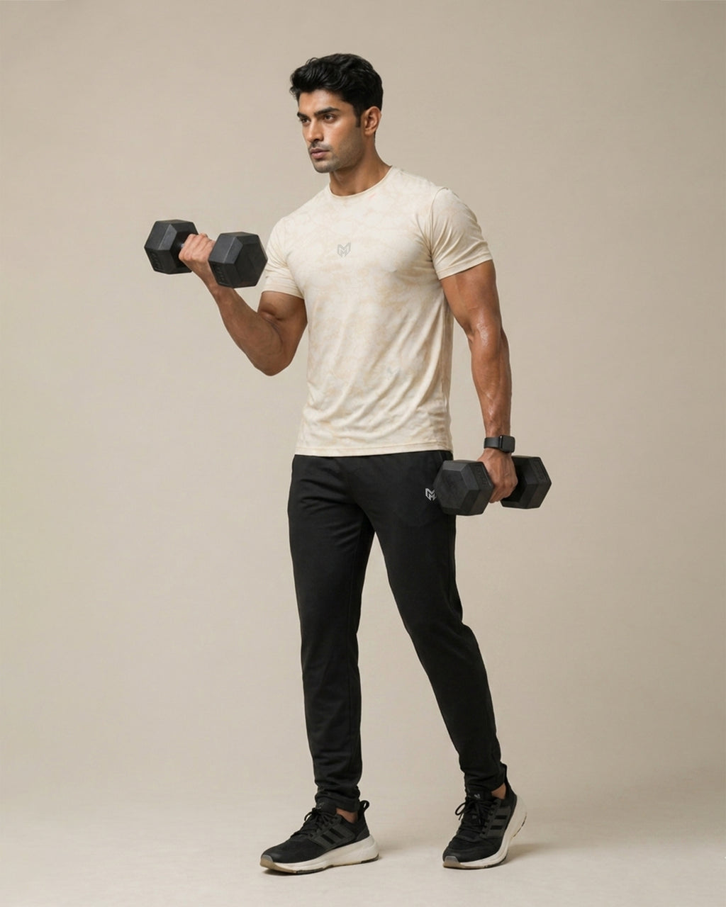 Beige - Nod Mesh Printed Tee Shirts