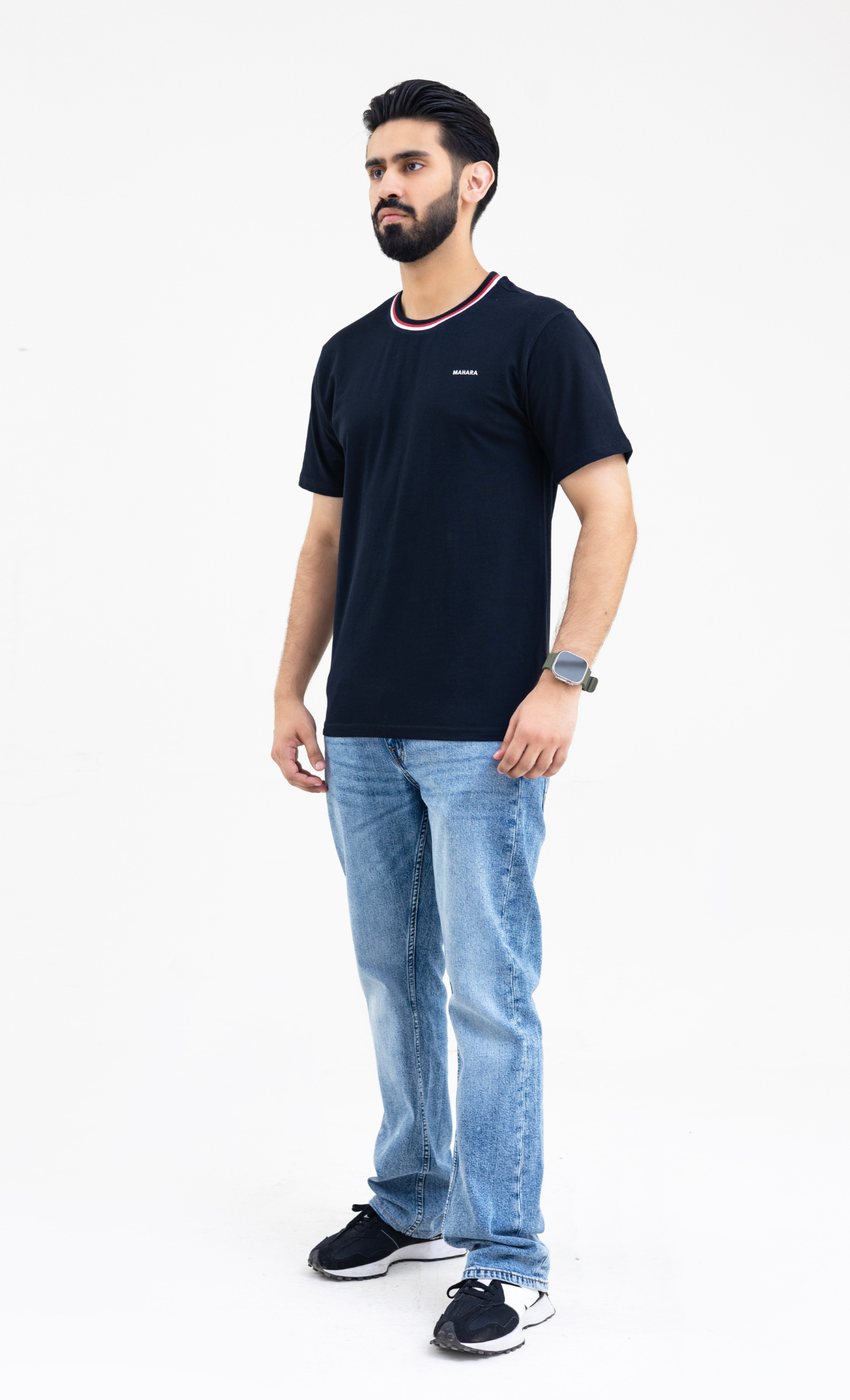 Ebony Black (Red/White Crew) - Premium Soft T-Shirt