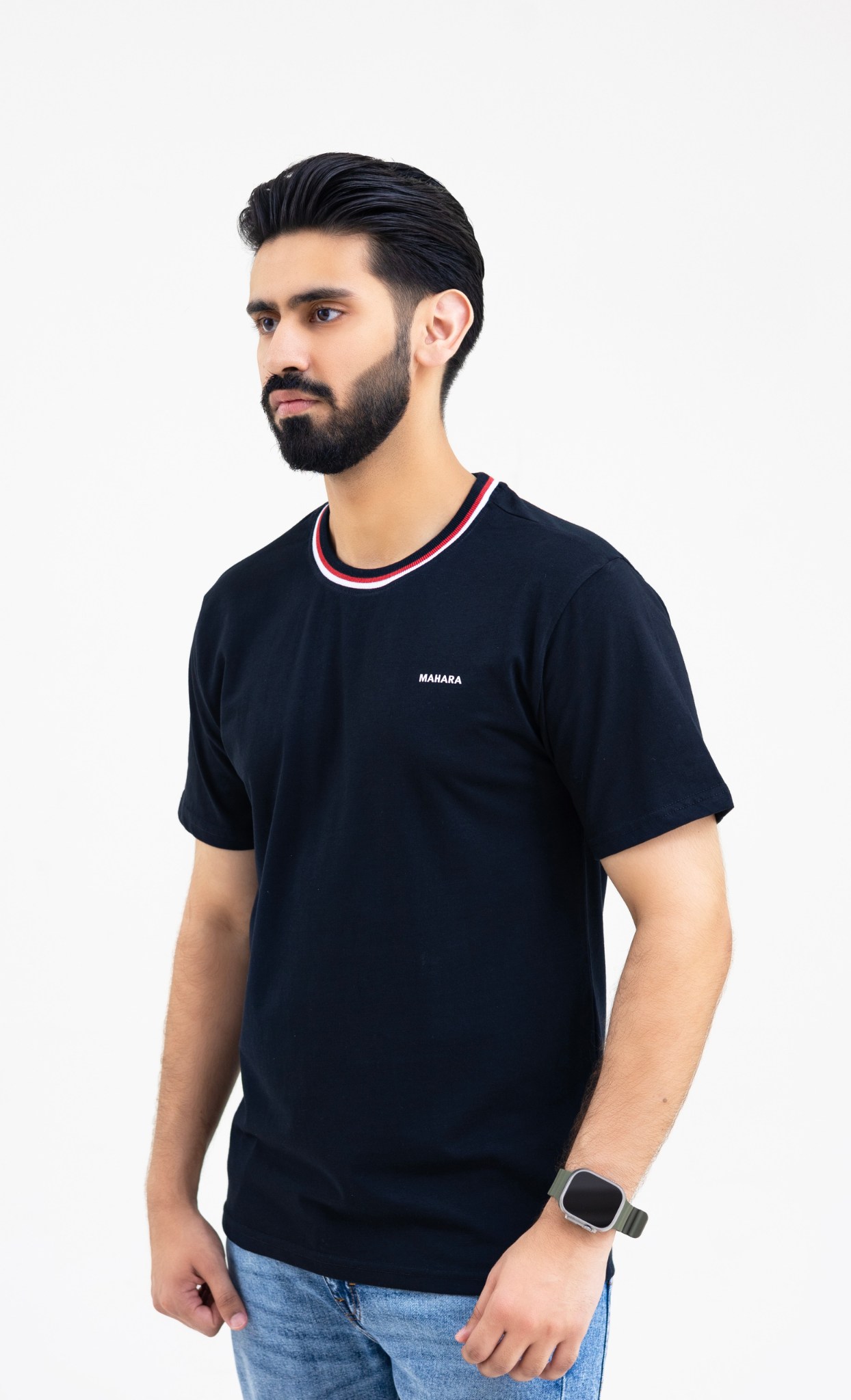 Ebony Black (Red/White Crew) - Premium Soft T-Shirt