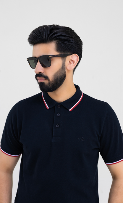 Ebony Black (Red/White Tipping) - Premium Soft Polo