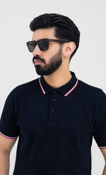 Ebony Black (Red/White Tipping) - Premium Soft Polo