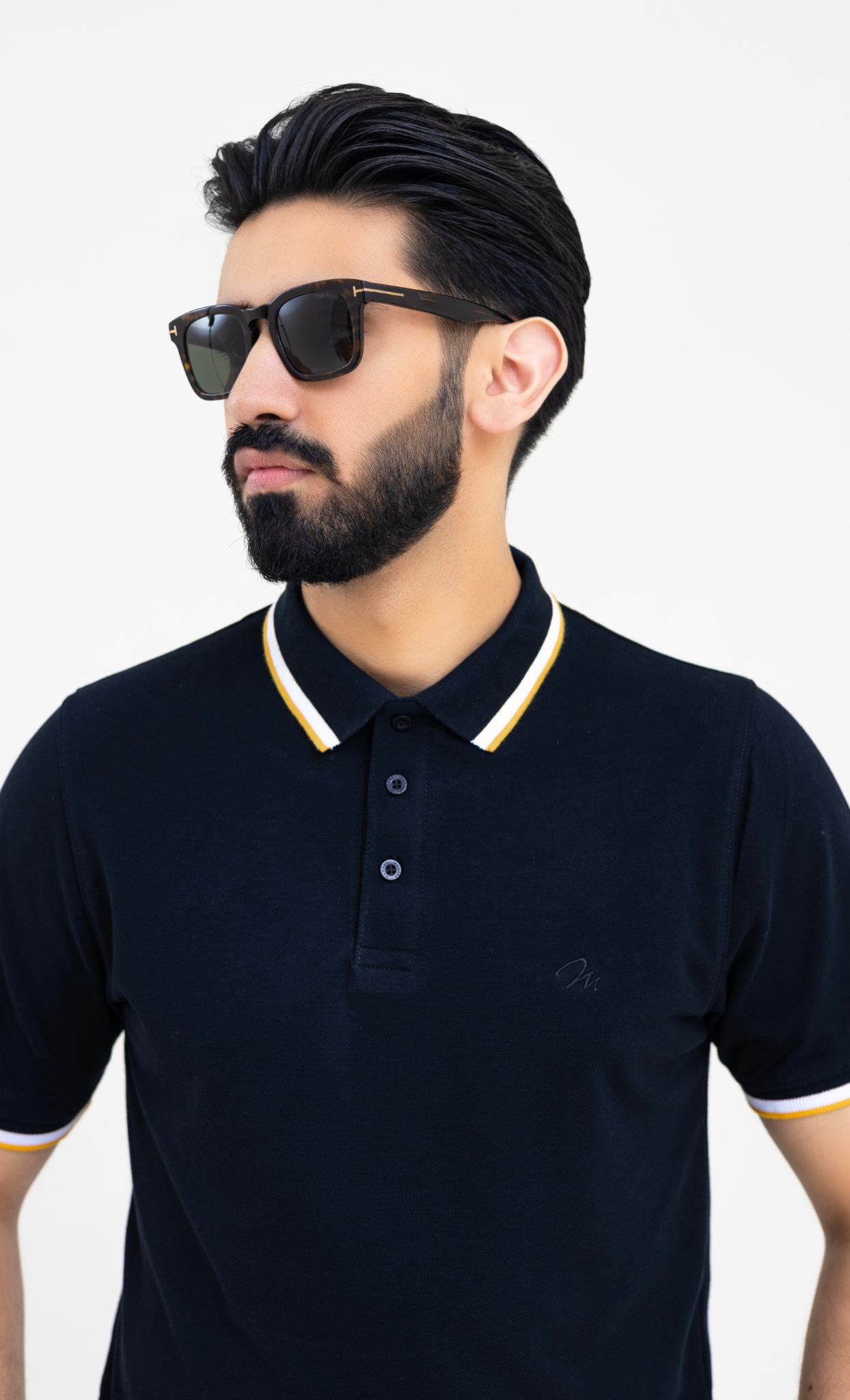 Ebony Black (Yellow/White Tipping) - Premium Soft Polo