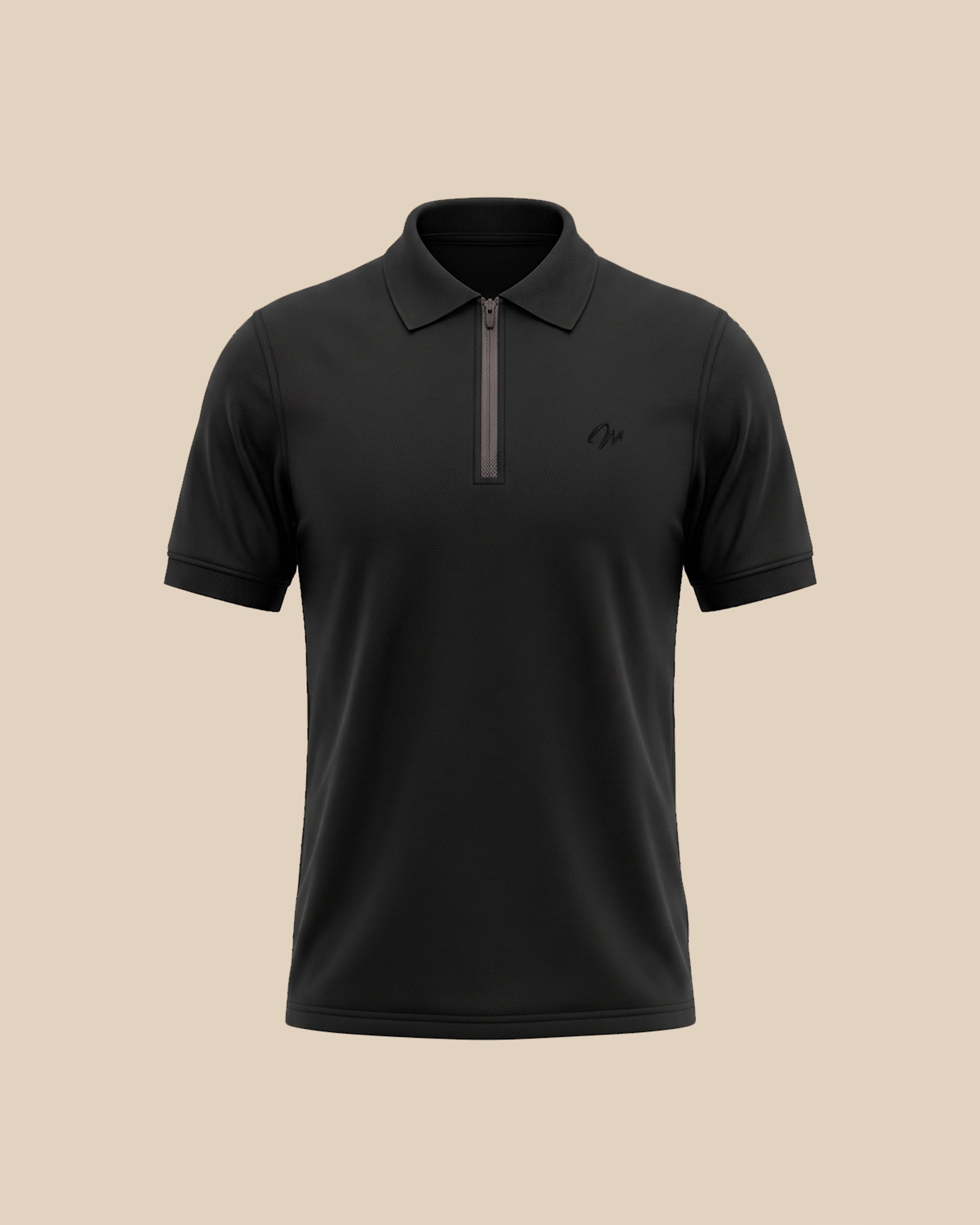 Jet Black Zipper - High Performance Polo