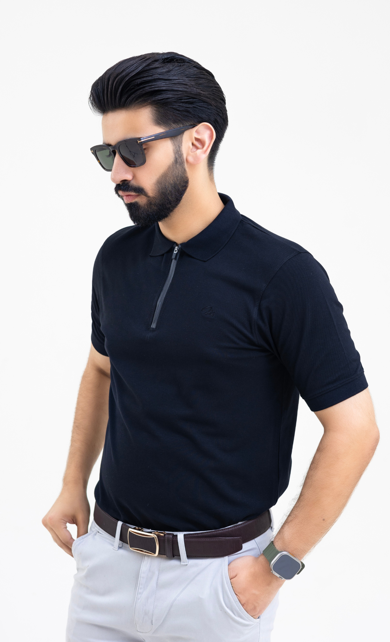 Jet Black Zipper - High Performance Polo