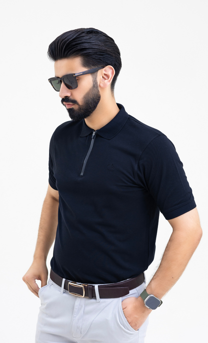 Jet Black Zipper - High Performance Polo