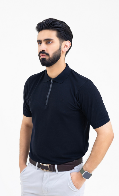 Jet Black Zipper - High Performance Polo