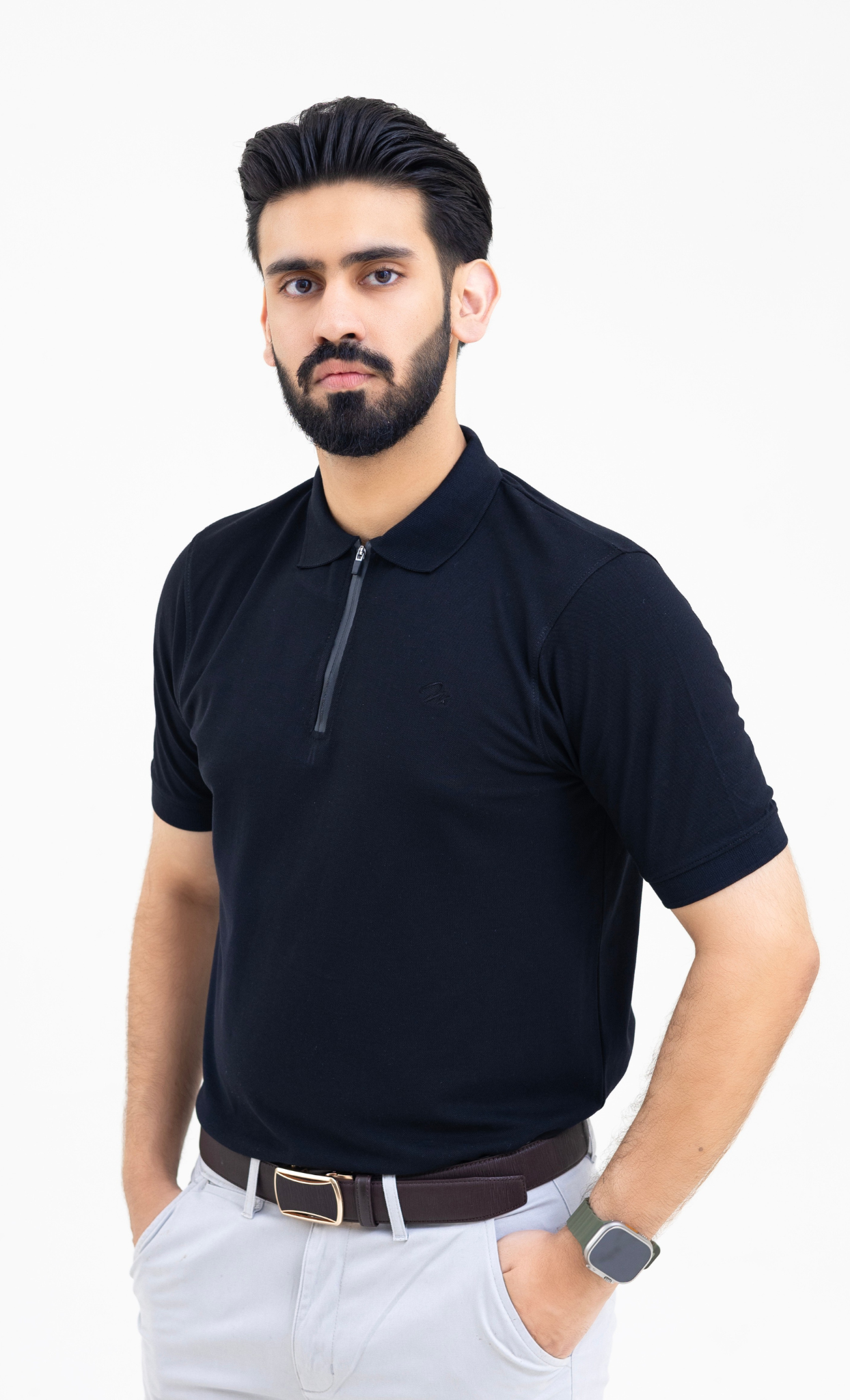 Jet Black Zipper - High Performance Polo
