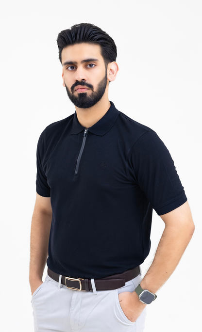 Jet Black Zipper - High Performance Polo