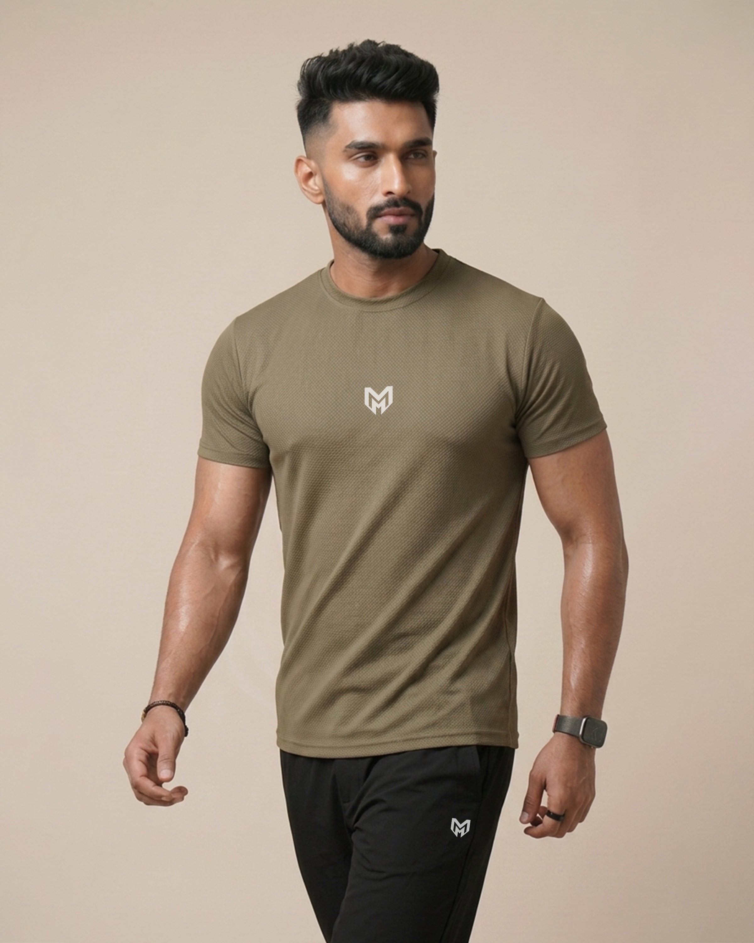 Khaki - Super Mesh Stretchable Tee Shirts