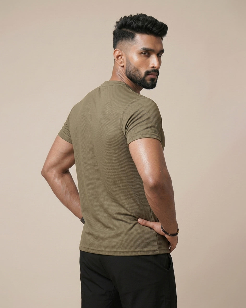 Khaki - Super Mesh Stretchable Tee Shirts
