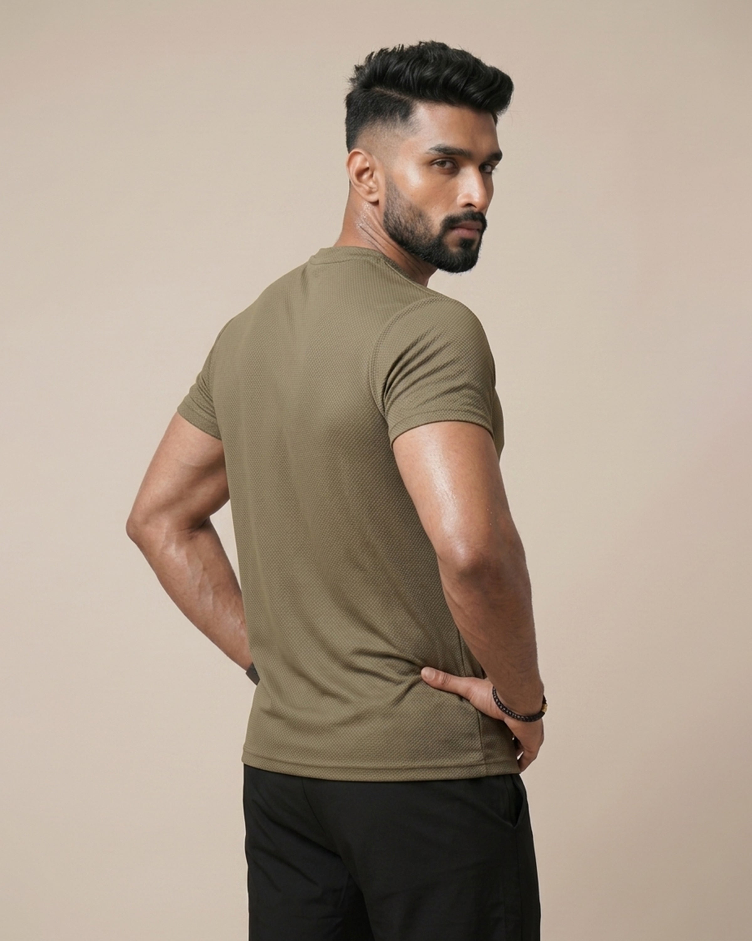 Khaki - Super Mesh Stretchable Tee Shirts
