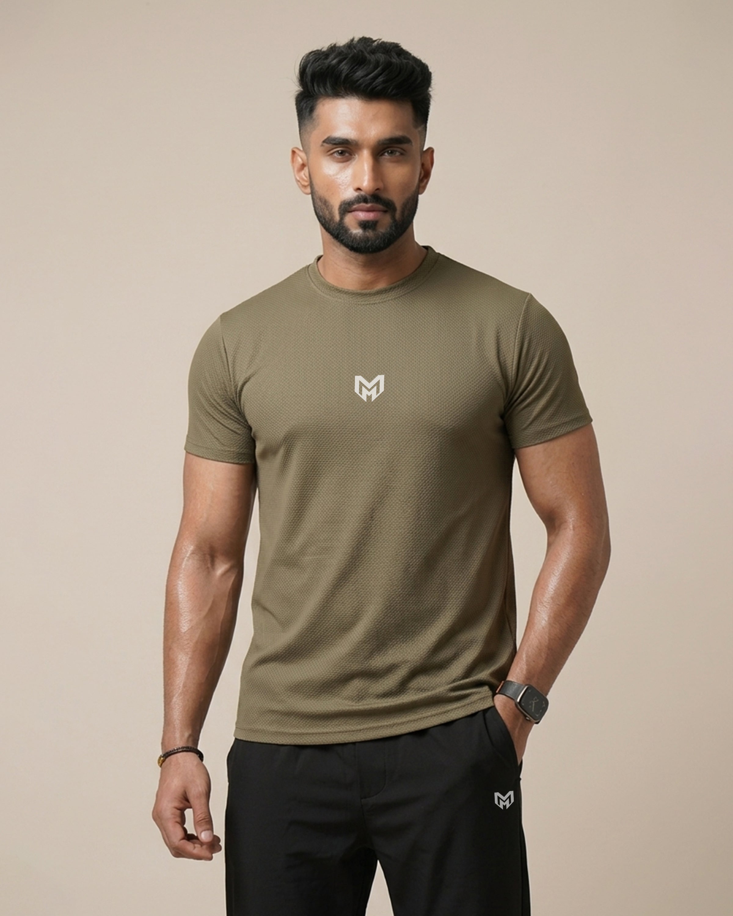 Khaki - Super Mesh Stretchable Tee Shirts