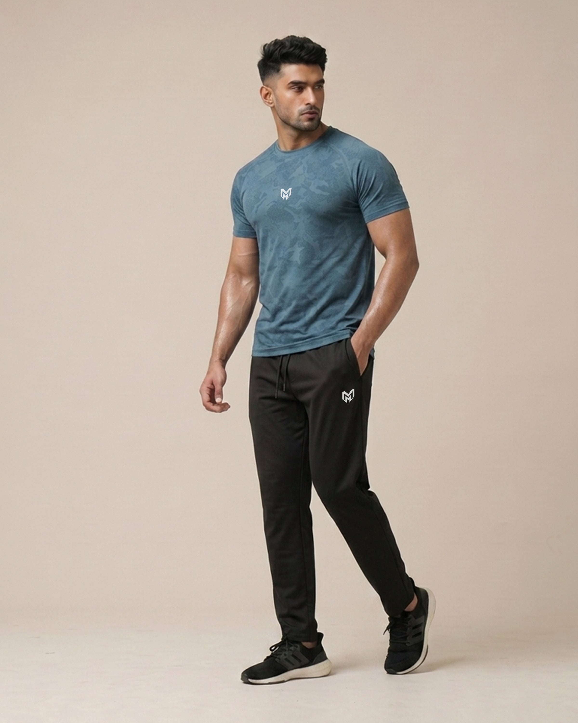 Navy Blue - Nod Mesh Printed Tee Shirts